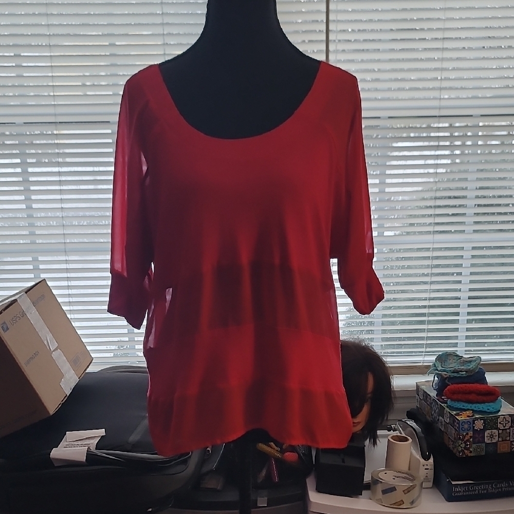 Bebe Red Sheer Top